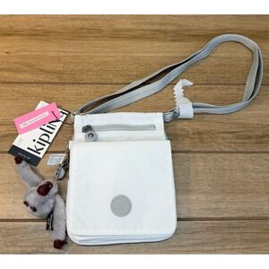 Kipling North West Eldorado White Gray Crossbody Shoulder Bag Monkey Charm NWT